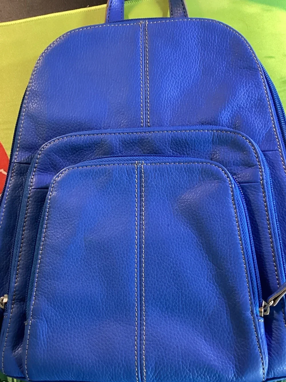 Bright Blue Tignanello Leather backpack Bag with Signature Lining